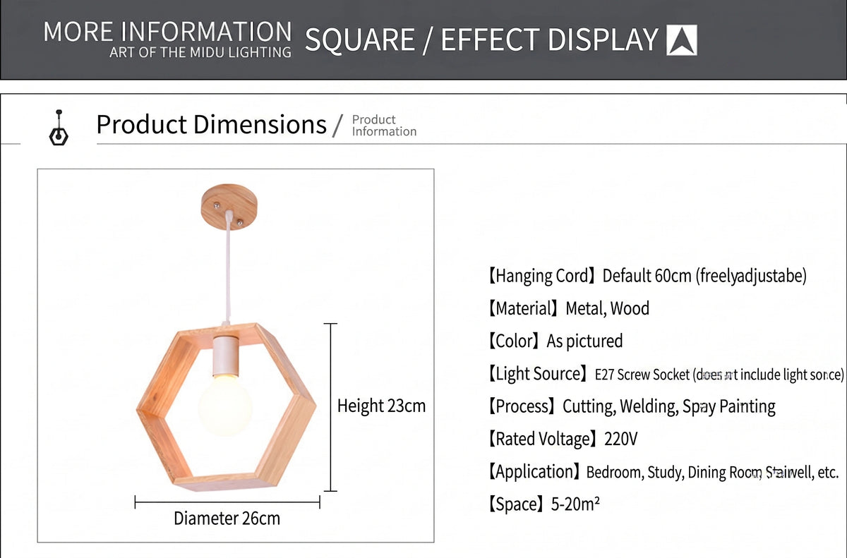 Modern Geometric Wood Pendant Light | Triangle & Hexagon E27 Hanging Lamp for Dining Room