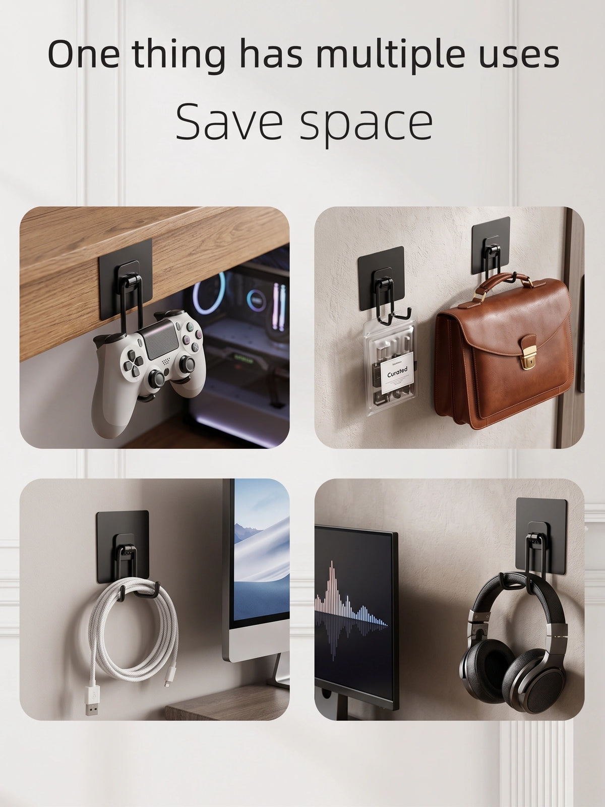 Modern Drill-Free Stainless Steel Wall Hook | Heavy-Duty Organizer for Tech & Bags