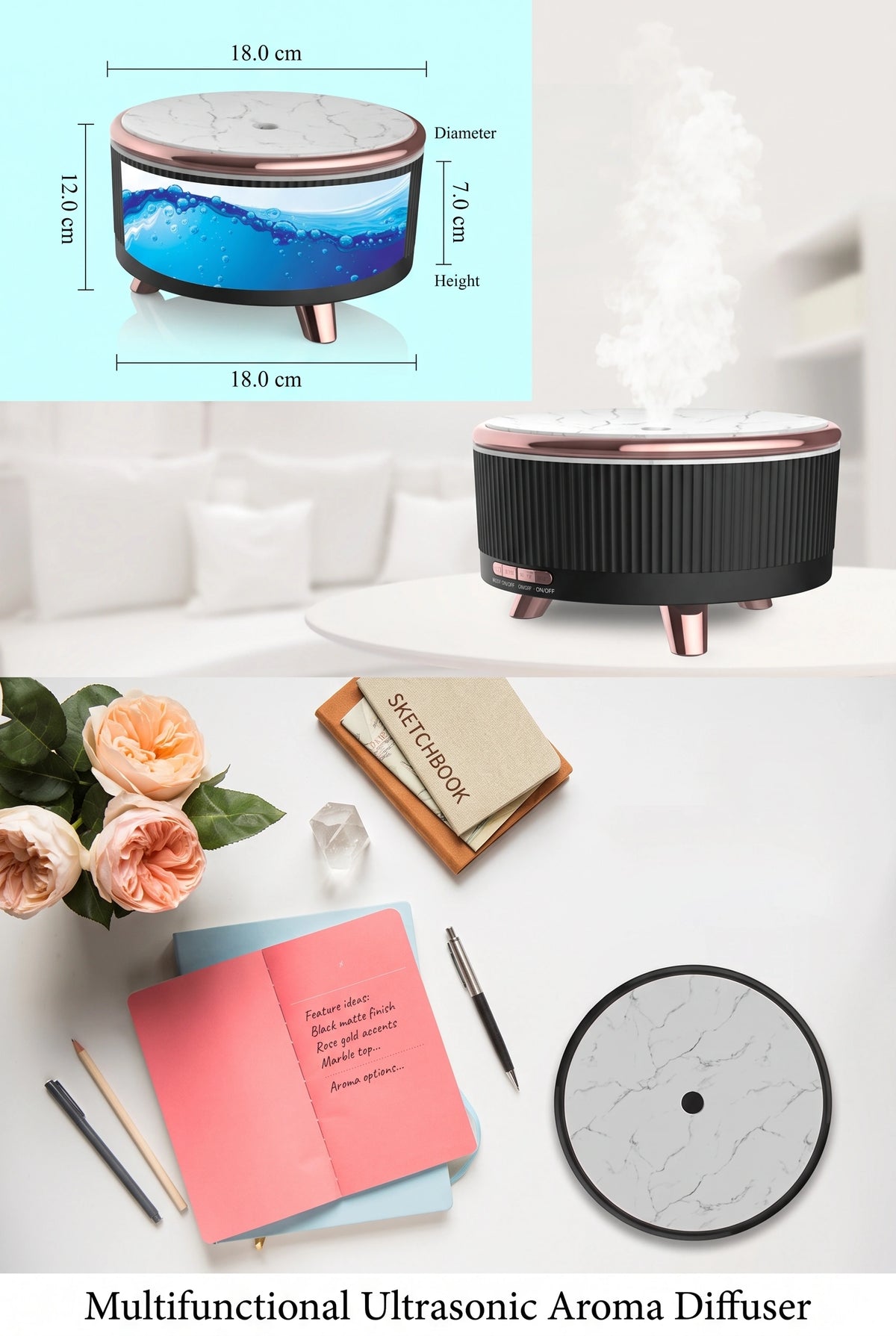 Premium Ultrasonic Essential Oil Diffuser | 500ml Aromatherapy Humidifier with Ambient Light