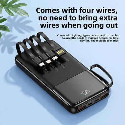 Premium 20000mAh Portable Power Bank | 66W Fast Charge & 4 Built-In Wires