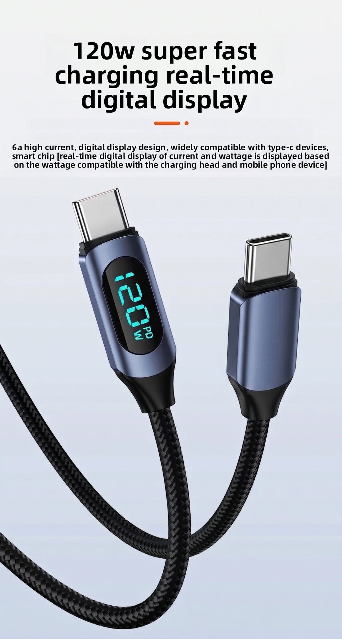 Premium Woven 120W Charging Cable | USB to Type-C with Real-Time Power Display