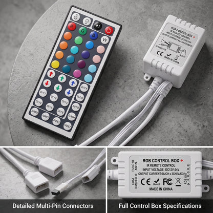 Premium 44-Key IR Remote Controller | 12V Dual Connector RGB Control Box