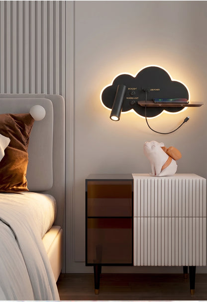 Minimalist Cloud Wall Lamp | 350° Adjustable Reading Light & Floating Shelf