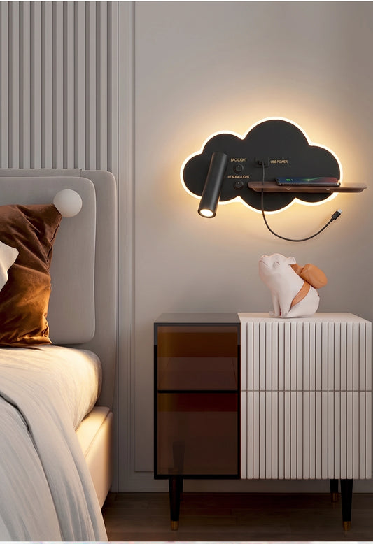 Minimalist Cloud Wall Lamp | 350° Adjustable Reading Light & Floating Shelf