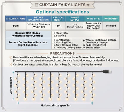 Premium LED Waterfall Curtain Lights | Waterproof Copper Wire with 8 Romantic Modes