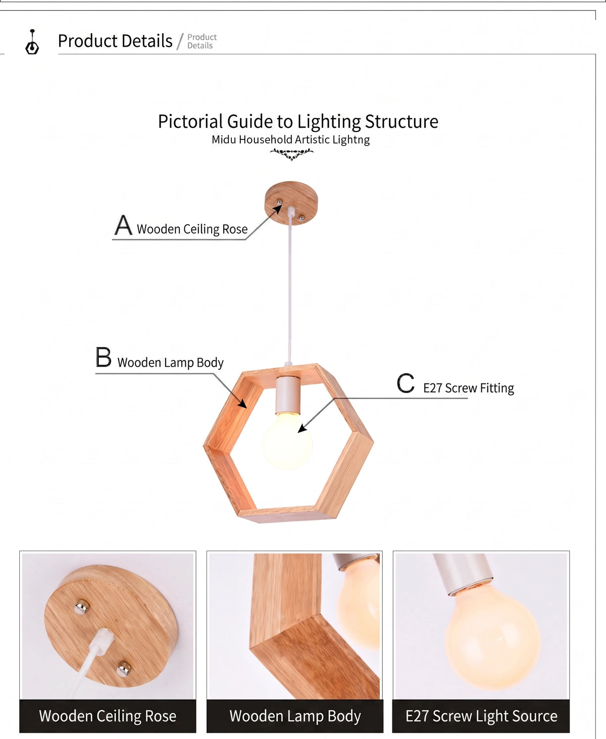 Modern Geometric Wood Pendant Light | Triangle & Hexagon E27 Hanging Lamp for Dining Room