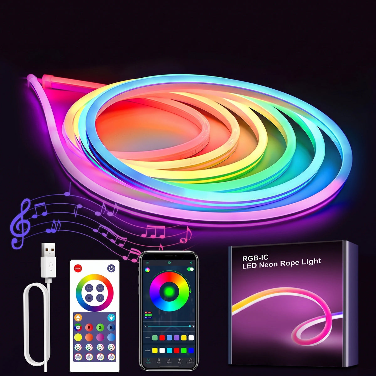 Premium Flexible RGBIC Neon Rope Light | Smart Ambient Wall Decor & Gaming Illumination