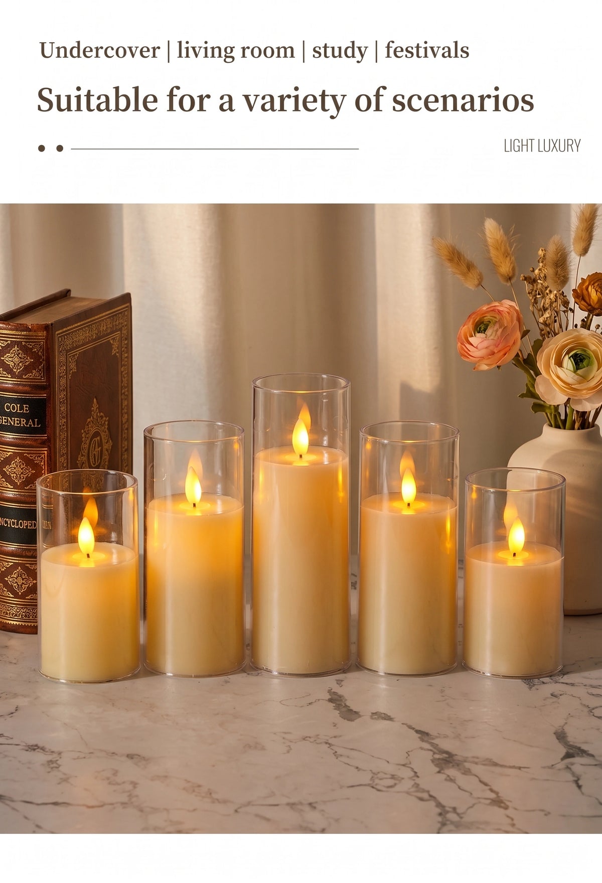 Battery Operated LED Flameless Candles | Realistic Flickering Pillar Lights for Weddings & Home