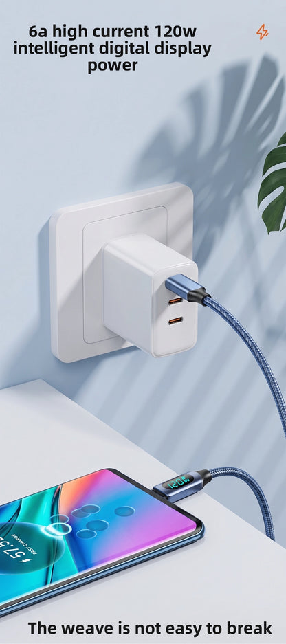 Premium Woven 120W Charging Cable | USB to Type-C with Real-Time Power Display