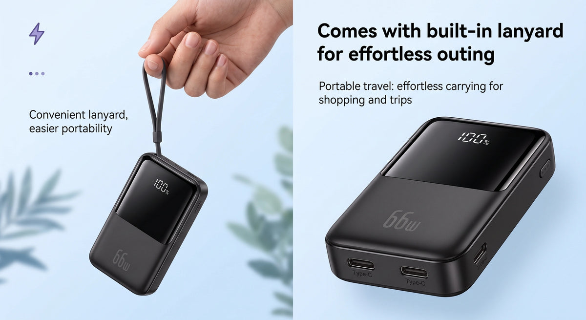 Premium 20000mAh Portable Power Bank | 66W Fast Charge & 4 Built-In Wires