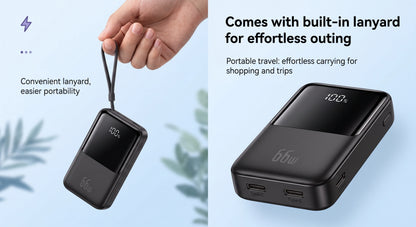 Premium 20000mAh Portable Power Bank | 66W Fast Charge & 4 Built-In Wires