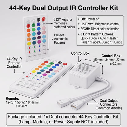 Premium 44-Key IR Remote Controller | 12V Dual Connector RGB Control Box