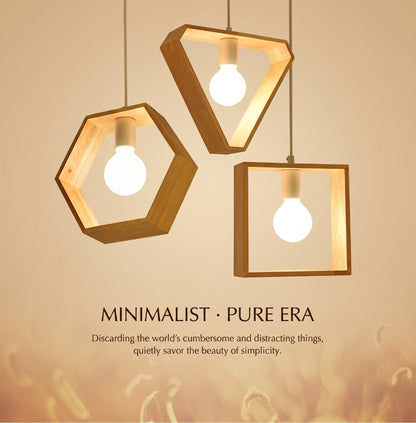 Modern Geometric Wood Pendant Light | Triangle & Hexagon E27 Hanging Lamp for Dining Room
