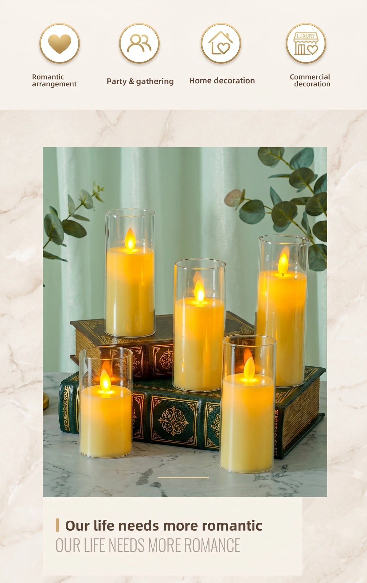 Battery Operated LED Flameless Candles | Realistic Flickering Pillar Lights for Weddings & Home