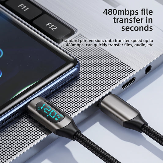 Premium Woven 120W Charging Cable | USB to Type-C with Real-Time Power Display