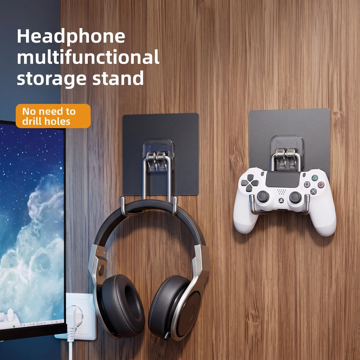 Modern Drill-Free Stainless Steel Wall Hook | Heavy-Duty Organizer for Tech & Bags