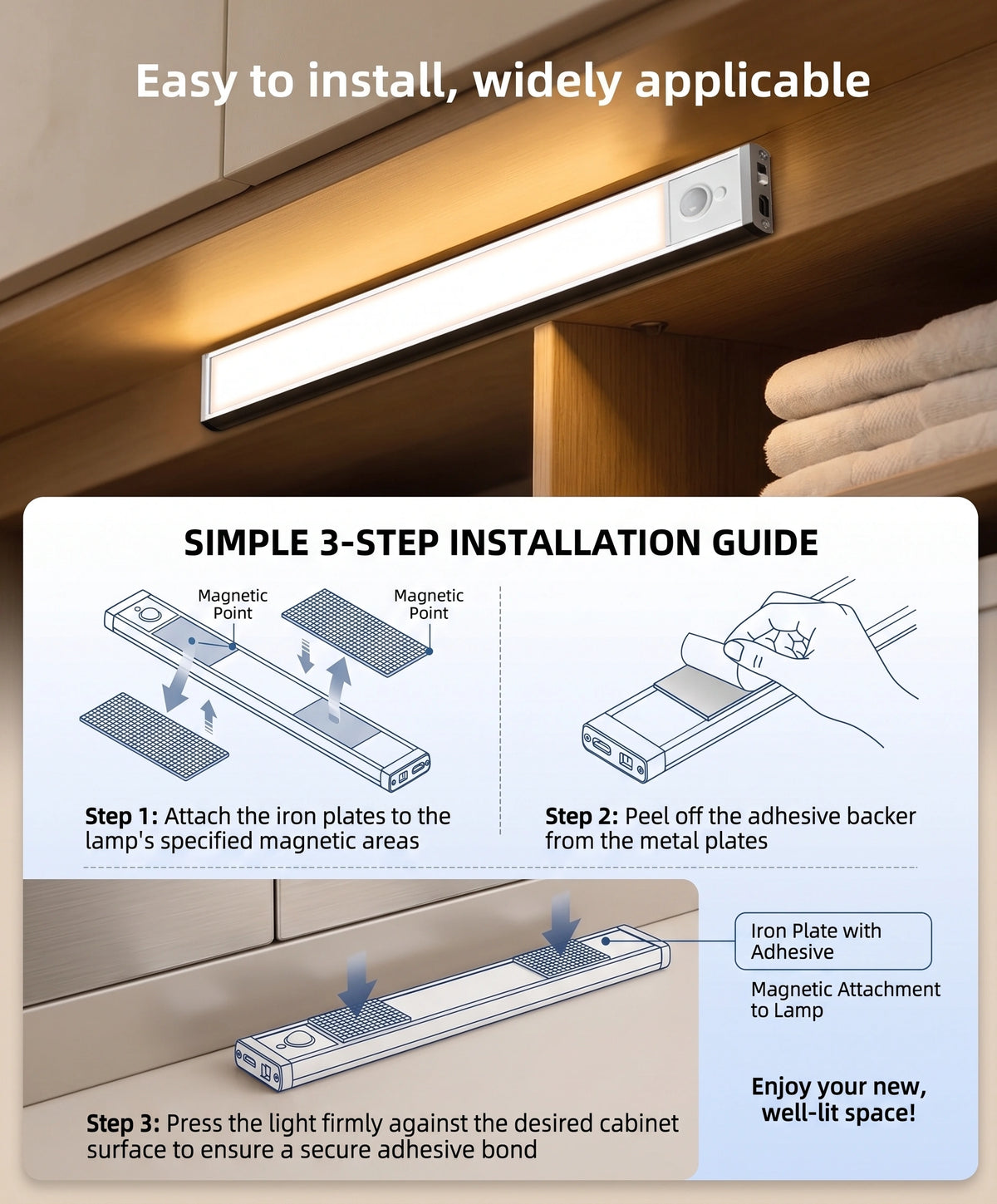 Smart Magnetic LED Cabinet Light | Wireless Motion Sensor