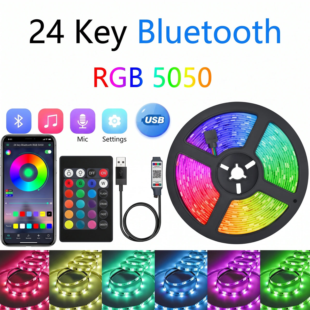 Premium Flexible RGB LED Strip | Dimmable Ambient Lighting with 24-Key Remote