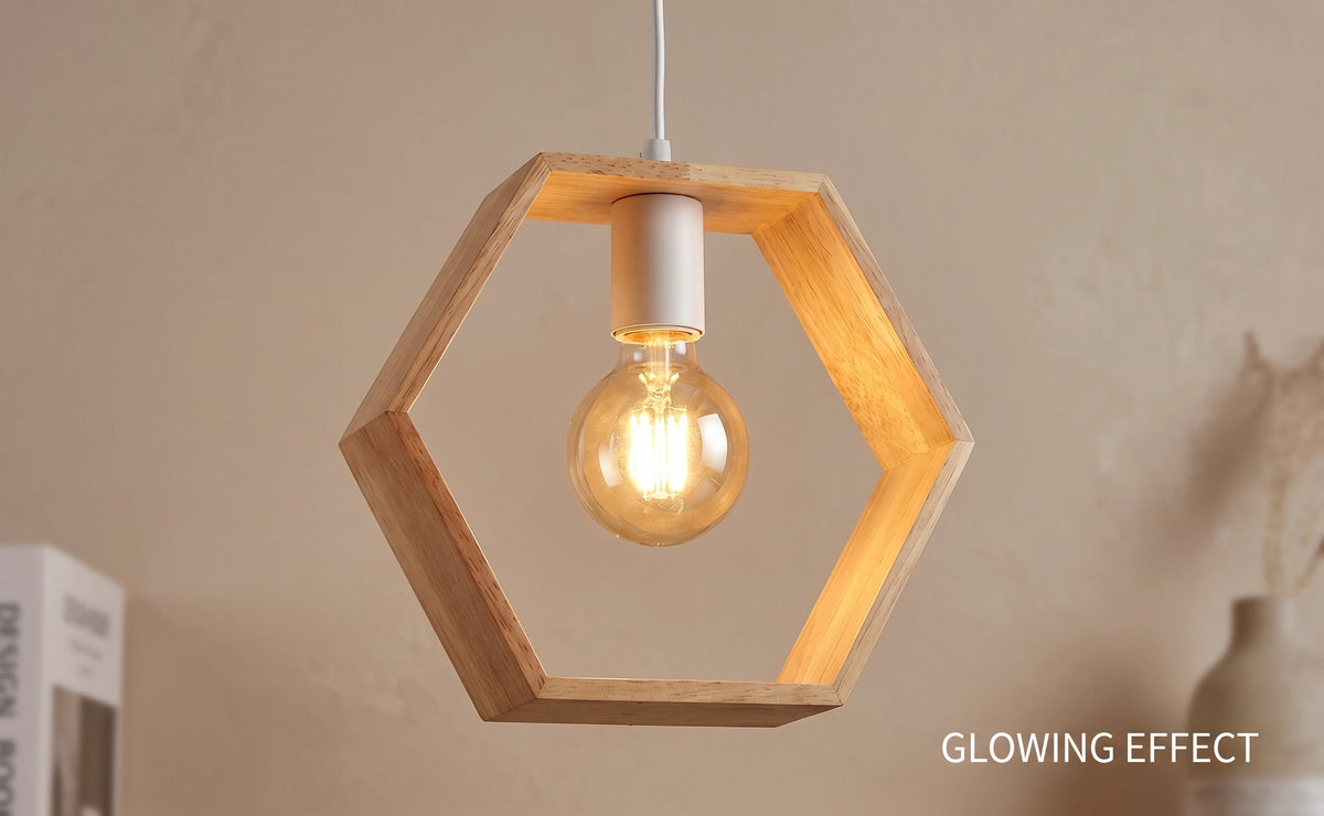 Modern Geometric Wood Pendant Light | Triangle & Hexagon E27 Hanging Lamp for Dining Room