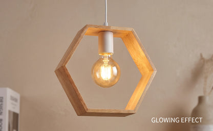 Modern Geometric Wood Pendant Light | Triangle & Hexagon E27 Hanging Lamp for Dining Room
