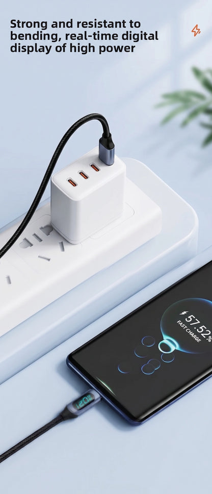 Premium Woven 120W Charging Cable | USB to Type-C with Real-Time Power Display