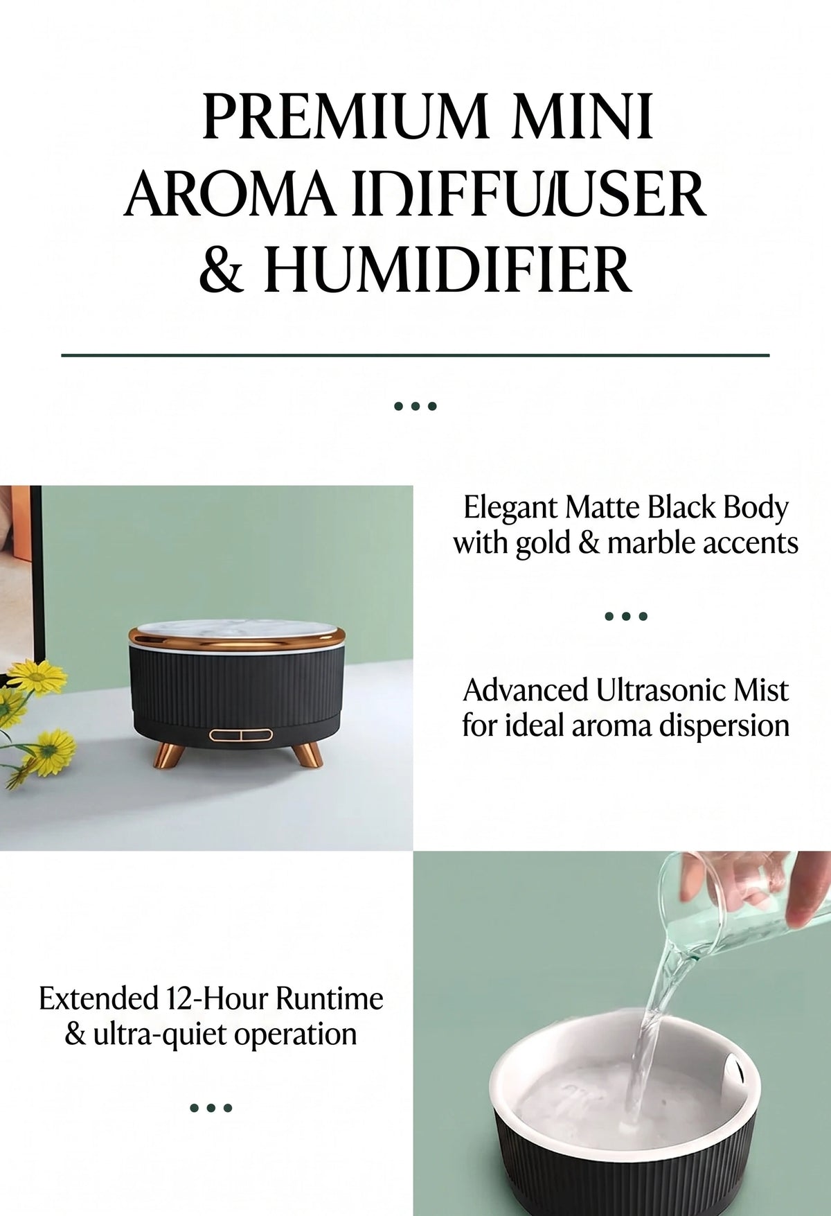 Premium Ultrasonic Essential Oil Diffuser | 500ml Aromatherapy Humidifier with Ambient Light