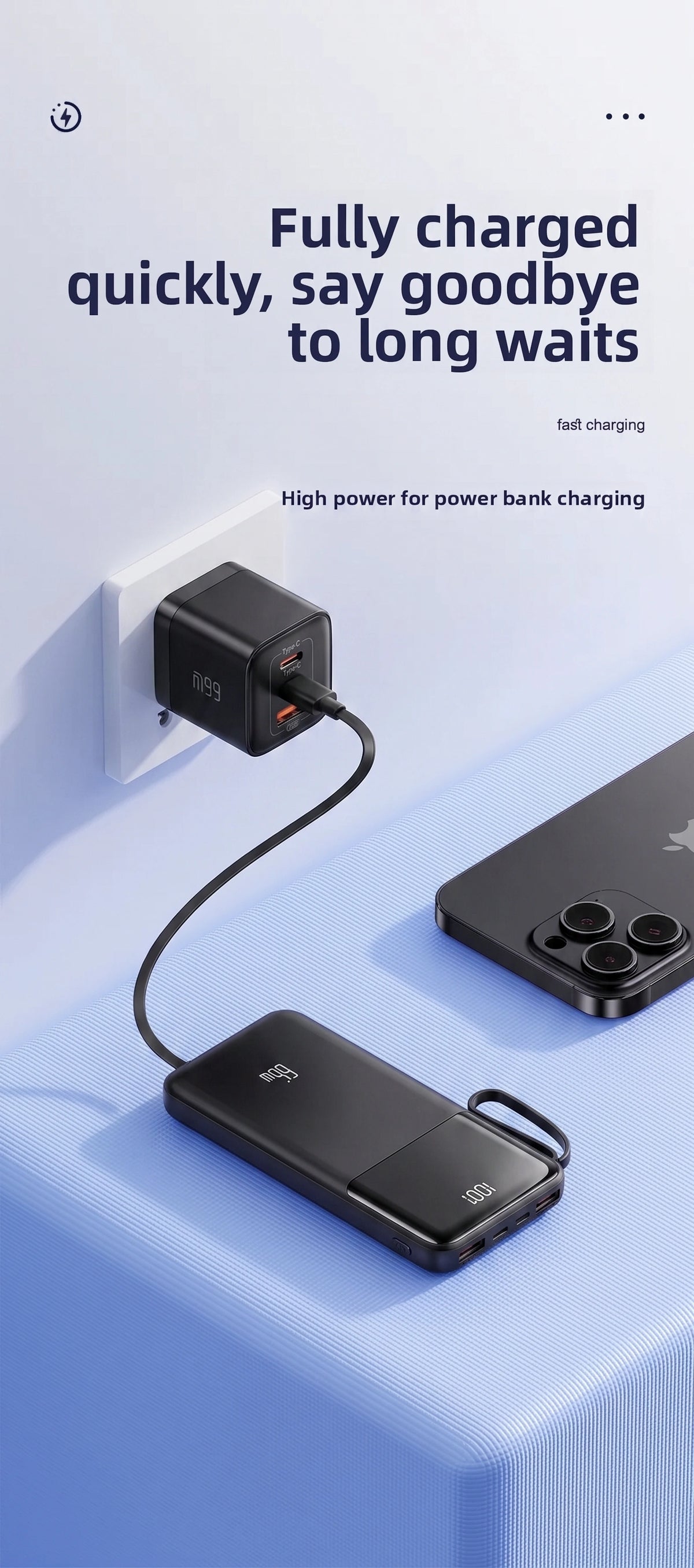 Premium 20000mAh Portable Power Bank | 66W Fast Charge & 4 Built-In Wires