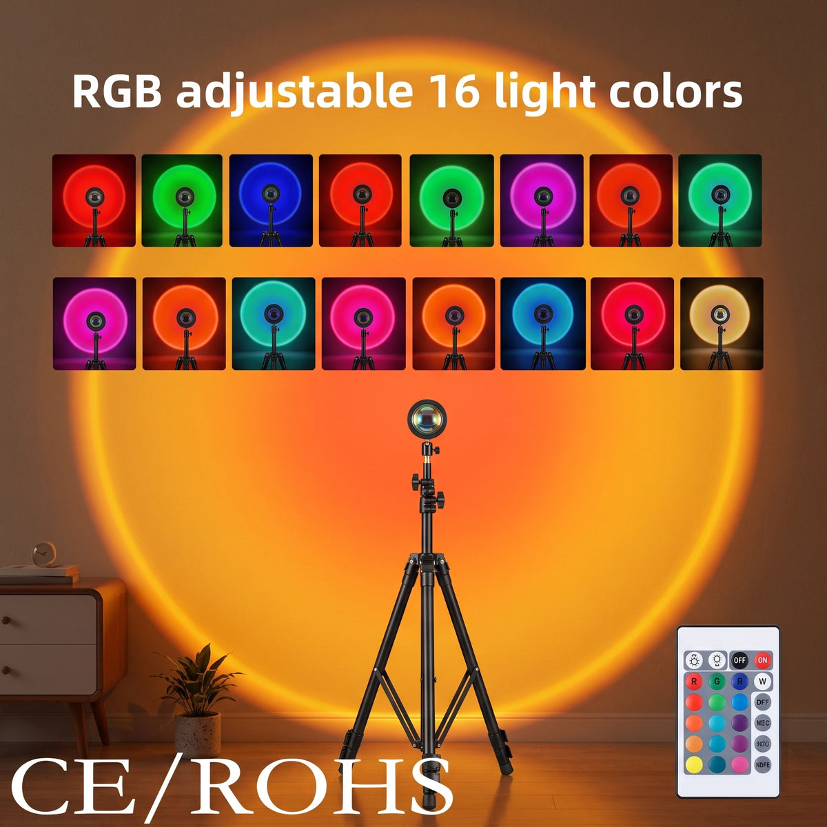 Premium RGB Sunset Projection Lamp | 16-Color Cinematic Halo Light with Remote