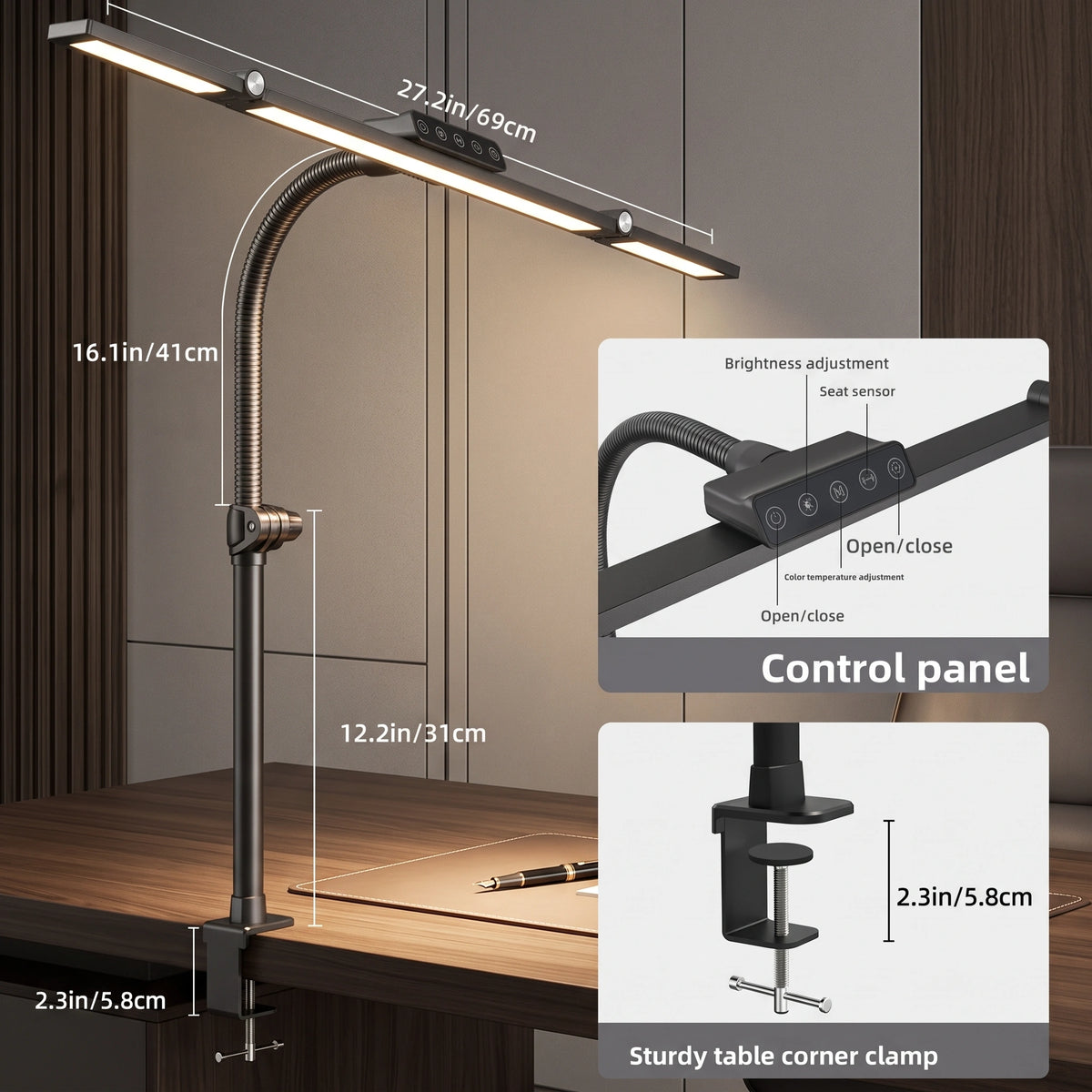 Premium Ultra-Wide Architect Desk Lamp | Dimmable Dual Head Monitor Light