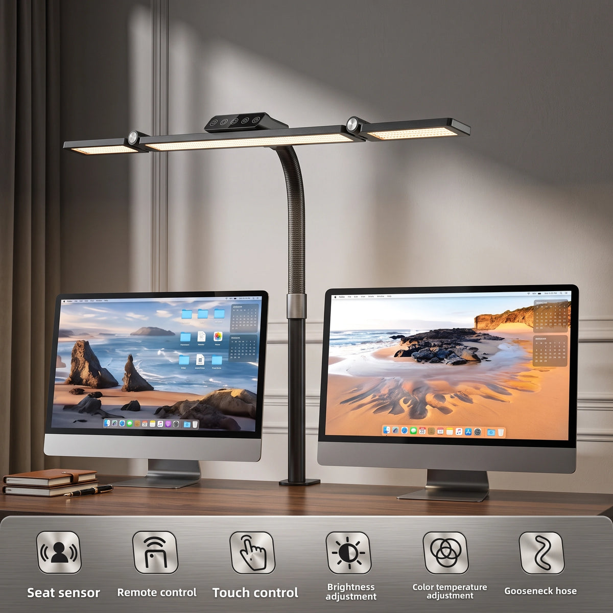Premium Ultra-Wide Architect Desk Lamp | Dimmable Dual Head Monitor Light