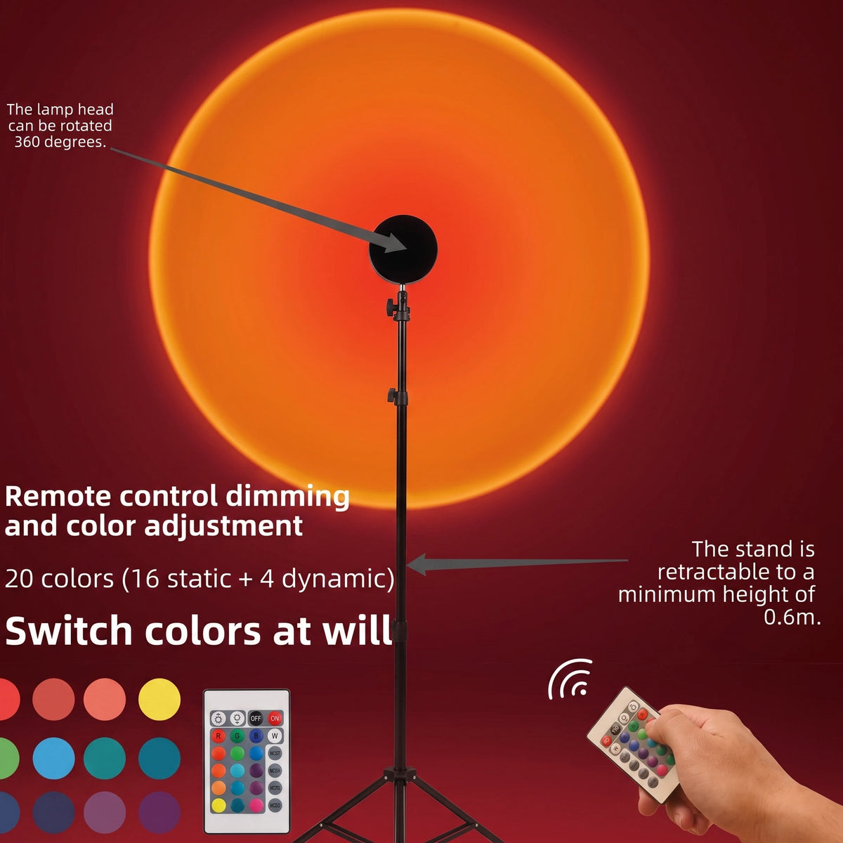 Premium RGB Sunset Projection Lamp | 16-Color Cinematic Halo Light with Remote