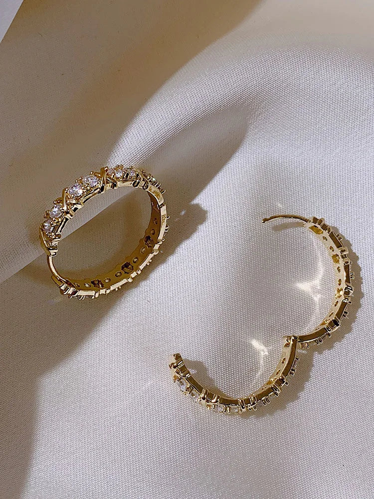 Korean Fashion Simple Zircon Metal Hoop Earrings