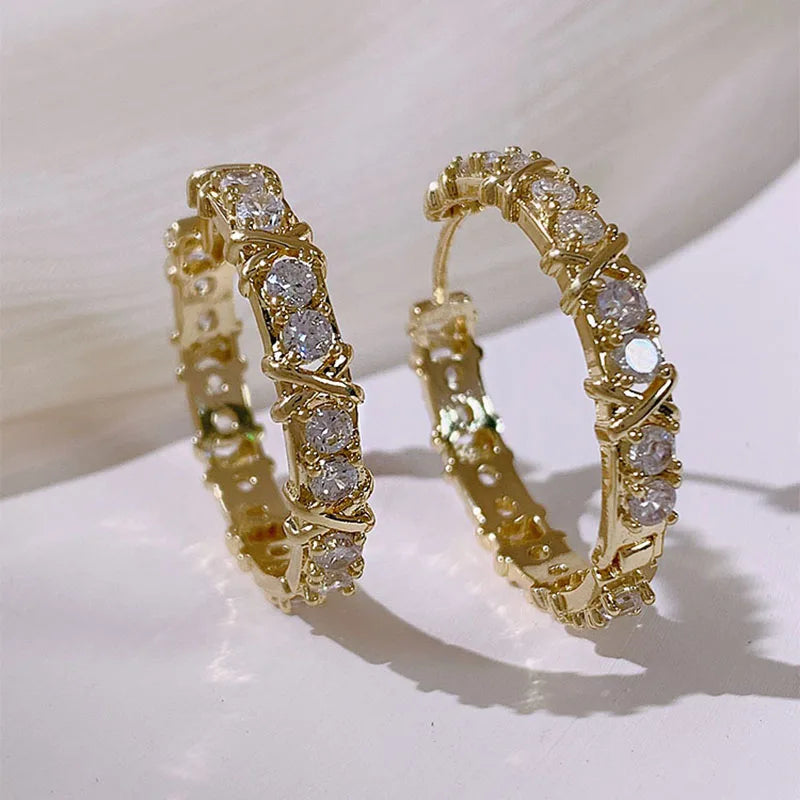 Korean Fashion Simple Zircon Metal Hoop Earrings