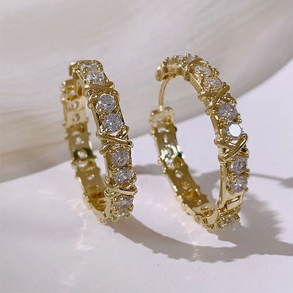 Korean Fashion Simple Zircon Metal Hoop Earrings