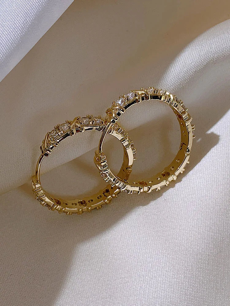 Korean Fashion Simple Zircon Metal Hoop Earrings