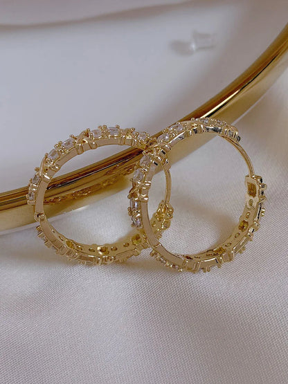 Korean Fashion Simple Zircon Metal Hoop Earrings