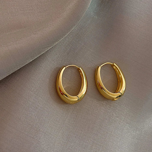 Classic Copper Alloy Smooth Hoop Earrings