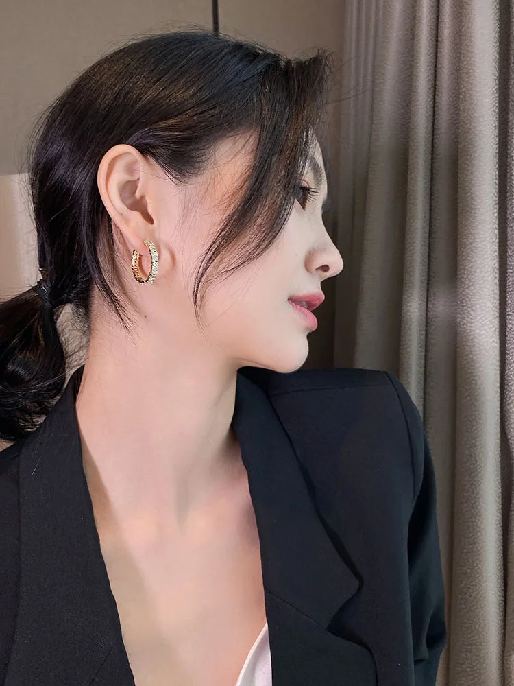 Korean Fashion Simple Zircon Metal Hoop Earrings