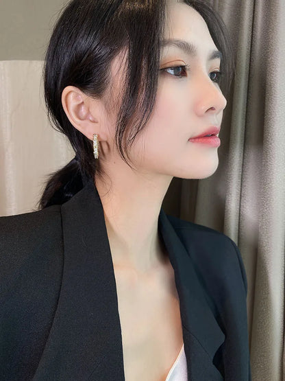 Korean Fashion Simple Zircon Metal Hoop Earrings