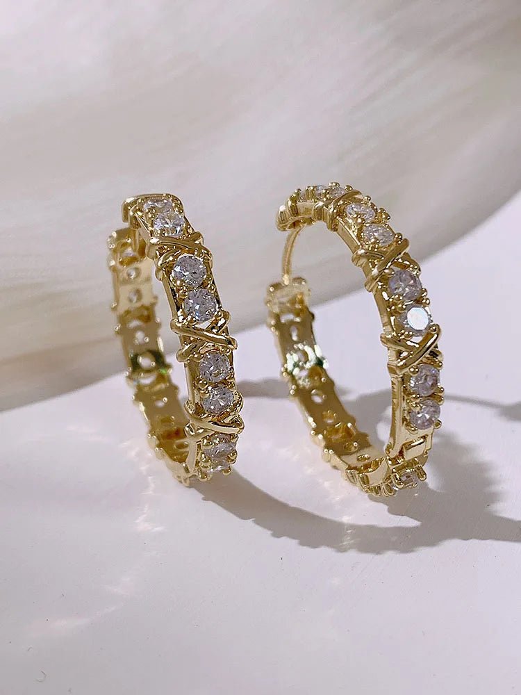 Korean Fashion Simple Zircon Metal Hoop Earrings
