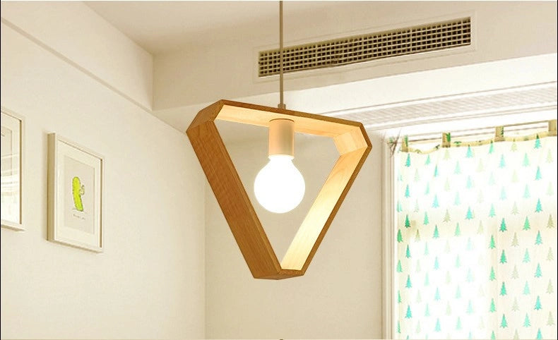 Modern Geometric Wood Pendant Light | Triangle & Hexagon E27 Hanging Lamp for Dining Room
