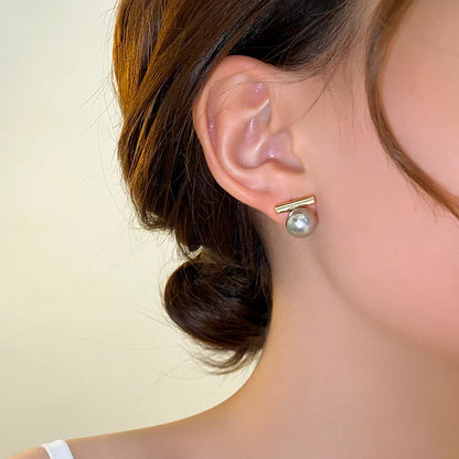 French Minimalist Grey Imitation Pearl Pendant Earrings