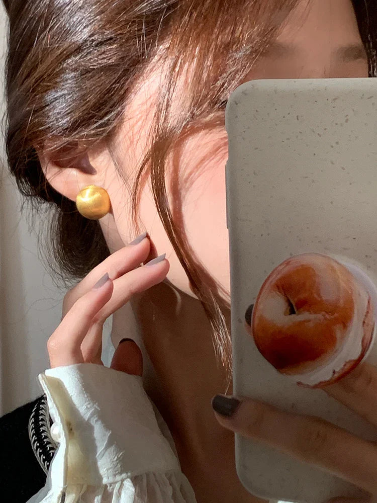 Luxurious Simple Brushed Frosted Metal Semicircle Earrings