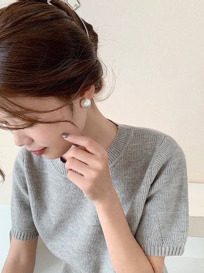 Luxurious Simple Brushed Frosted Metal Semicircle Earrings