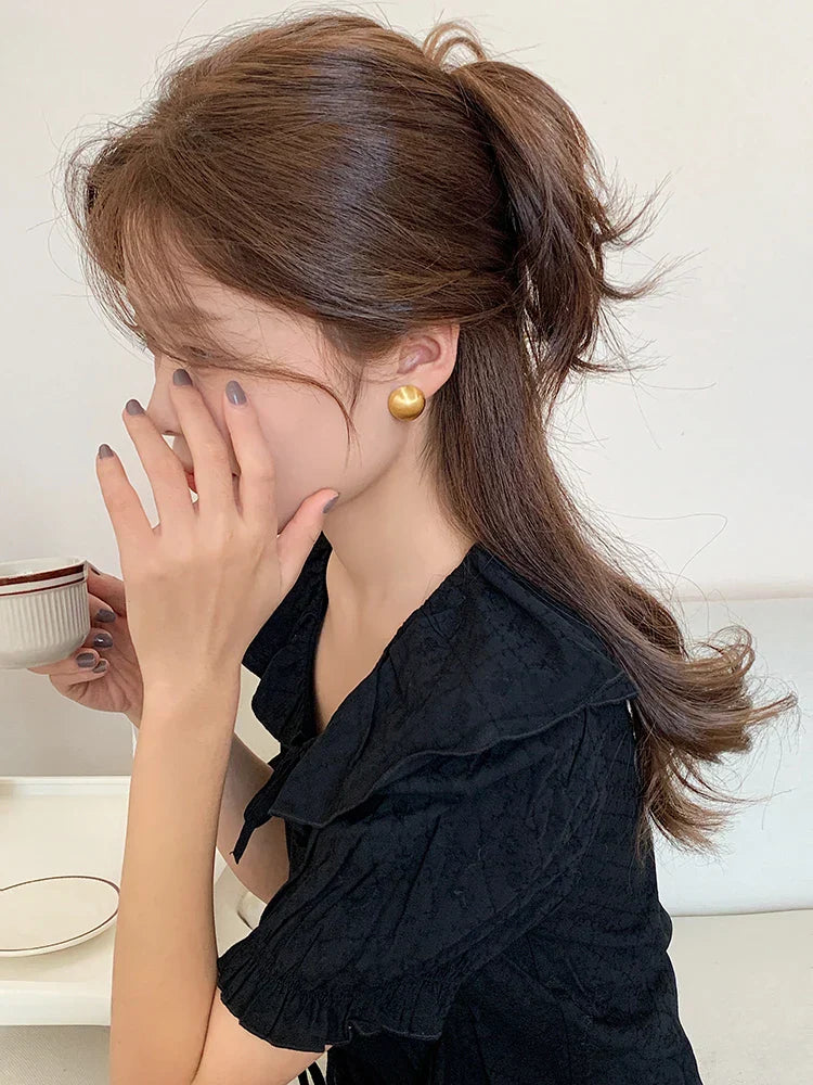 Luxurious Simple Brushed Frosted Metal Semicircle Earrings