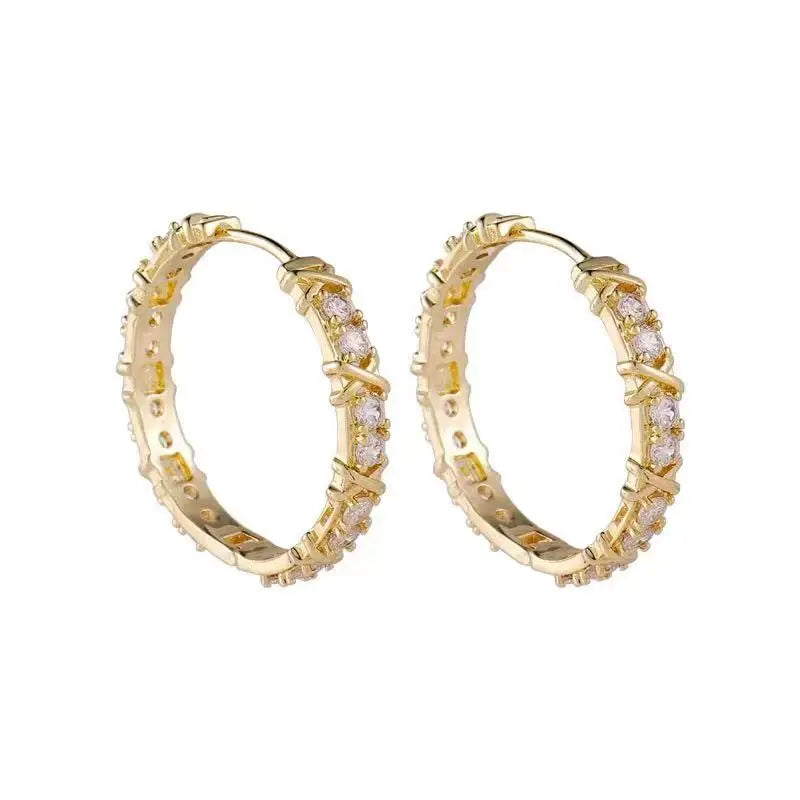 Korean Fashion Simple Zircon Metal Hoop Earrings