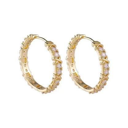 Korean Fashion Simple Zircon Metal Hoop Earrings