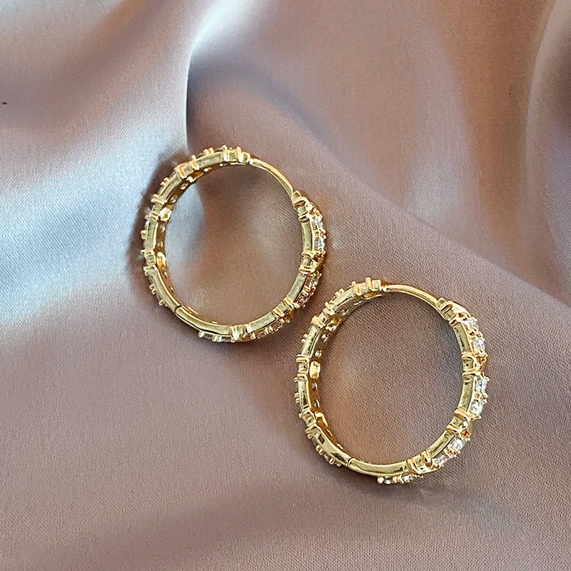 Korean Fashion Simple Zircon Metal Hoop Earrings