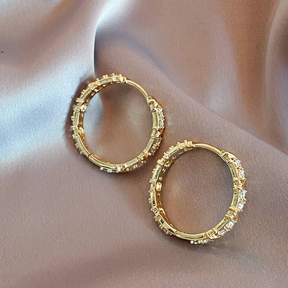 Korean Fashion Simple Zircon Metal Hoop Earrings