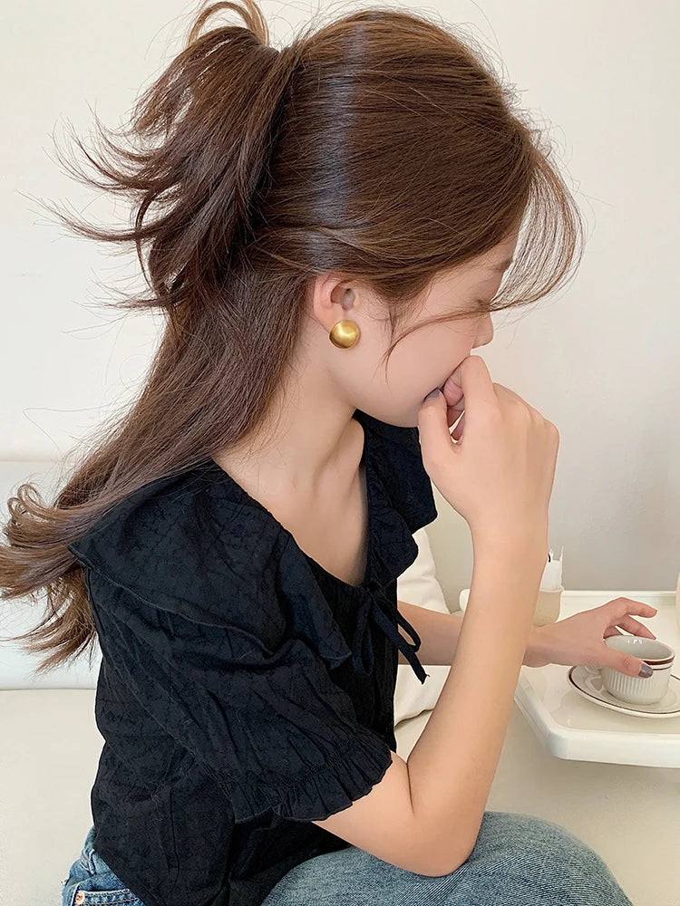 Luxurious Simple Brushed Frosted Metal Semicircle Earrings